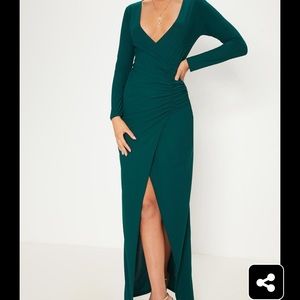 Emerald green plunge long dress